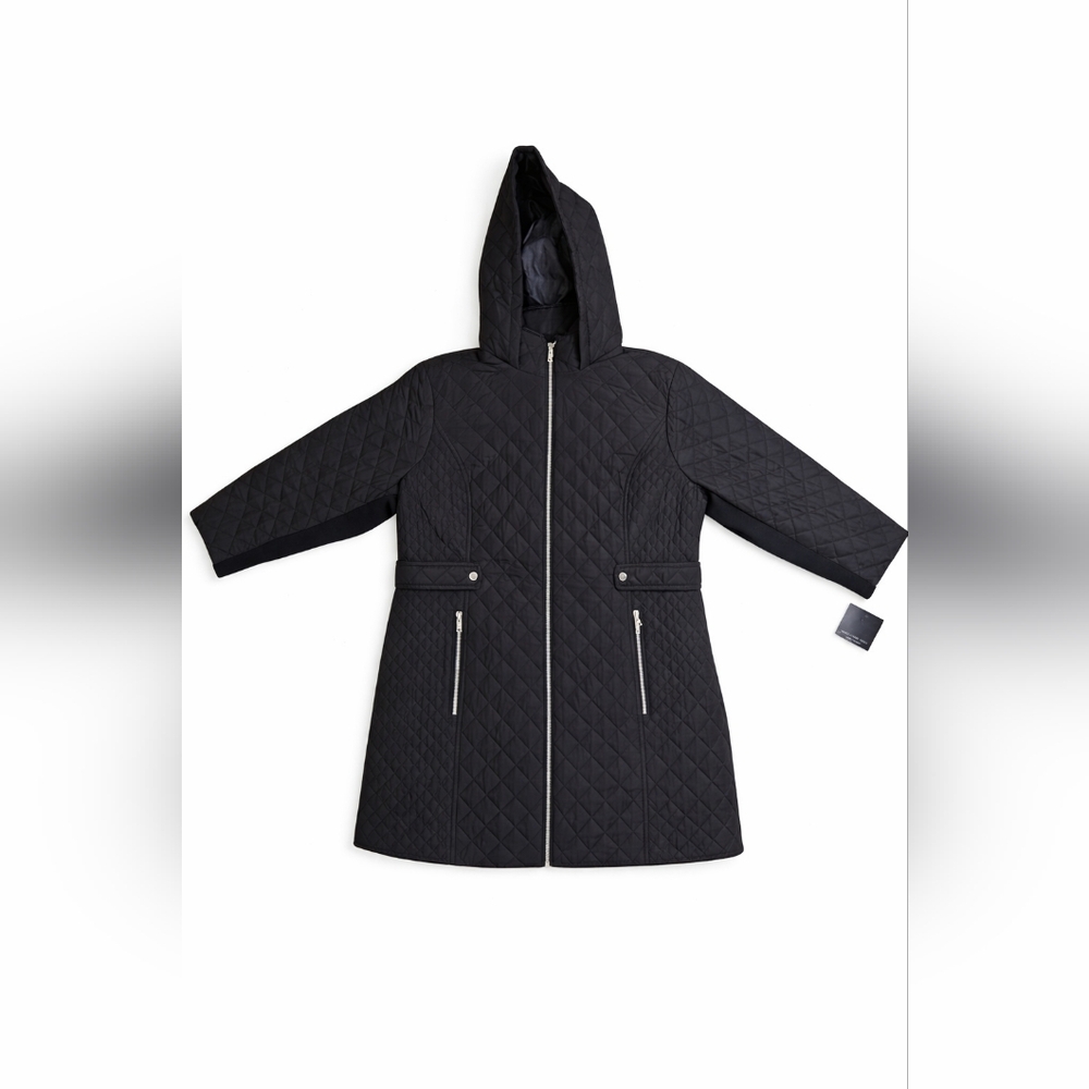 NWT Andrew Marc Quilted Black Hooded Jacket Women’s Size 2X | Lightweight Puffer